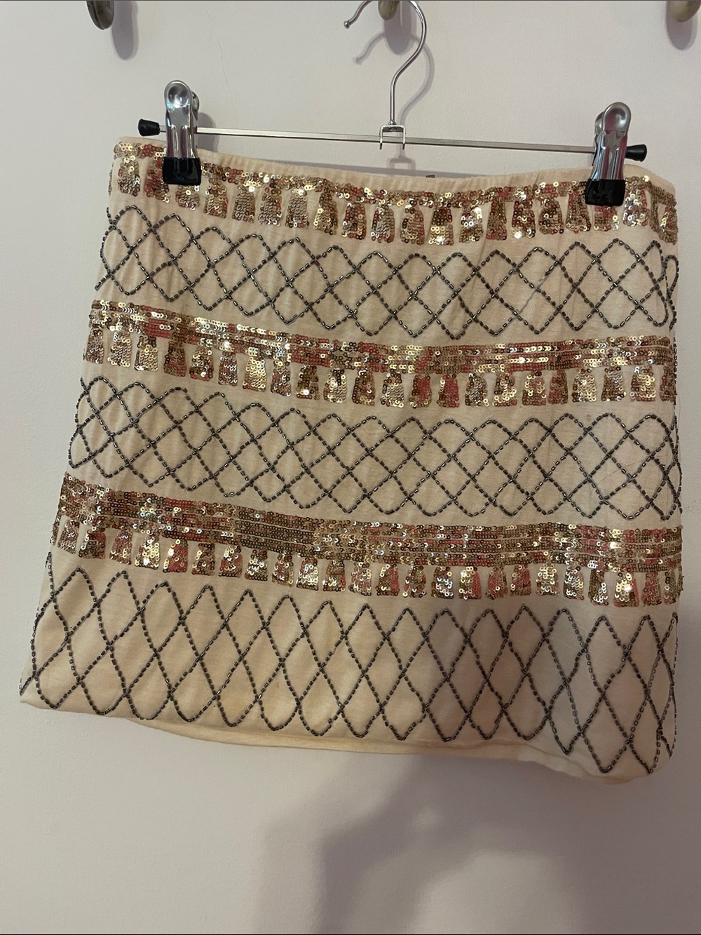 Embellished Cream Sequin Mini Skirt